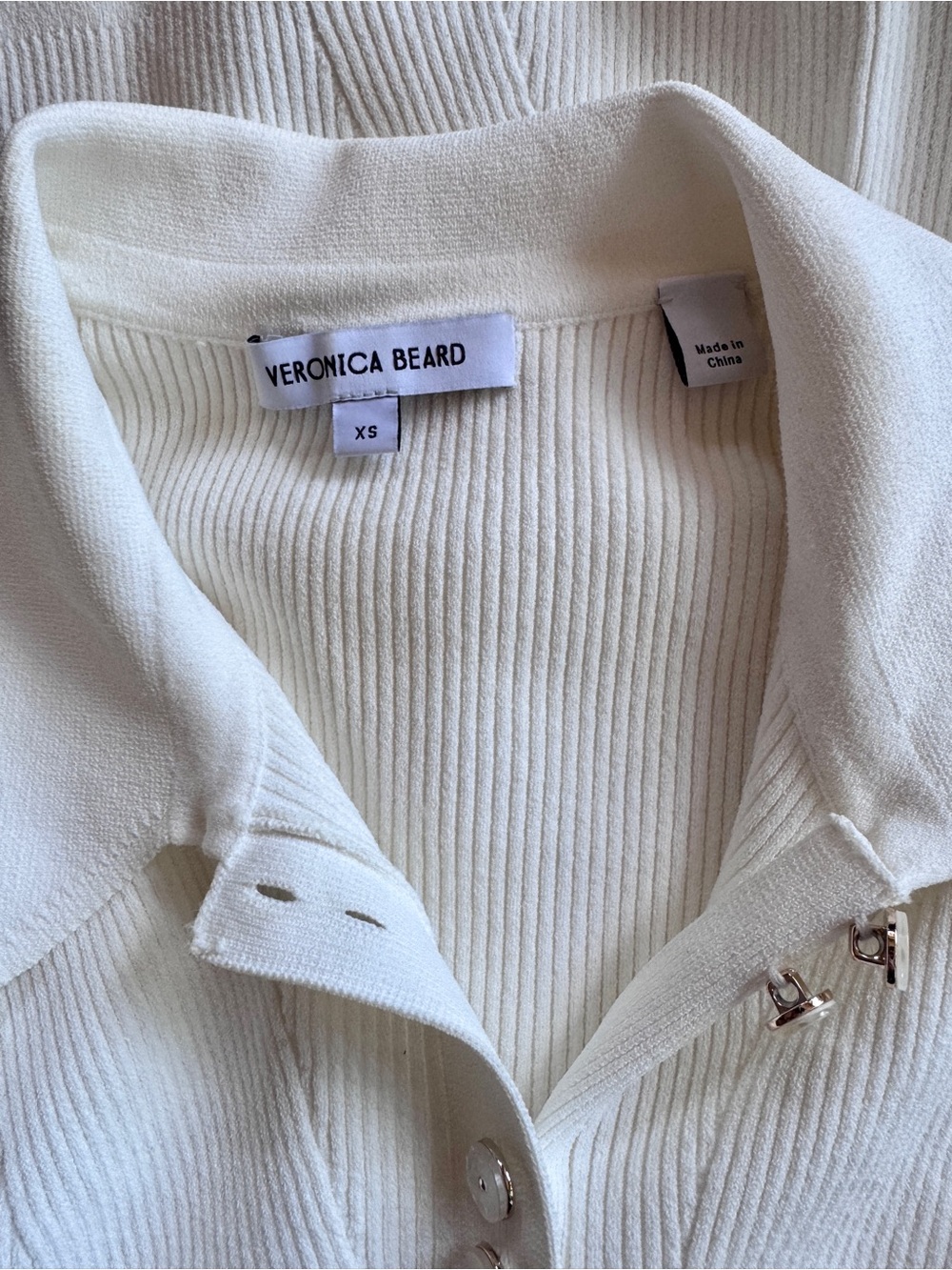 Veronica Beard Cream Ribbed Button-Up Top - XS - Picture 2 of 5